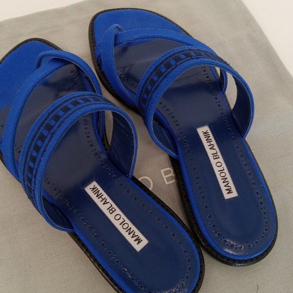 Manolo Blahnik Susade Women's Cotton Blue Sandals EU36/US6 - Picture 8 of 11